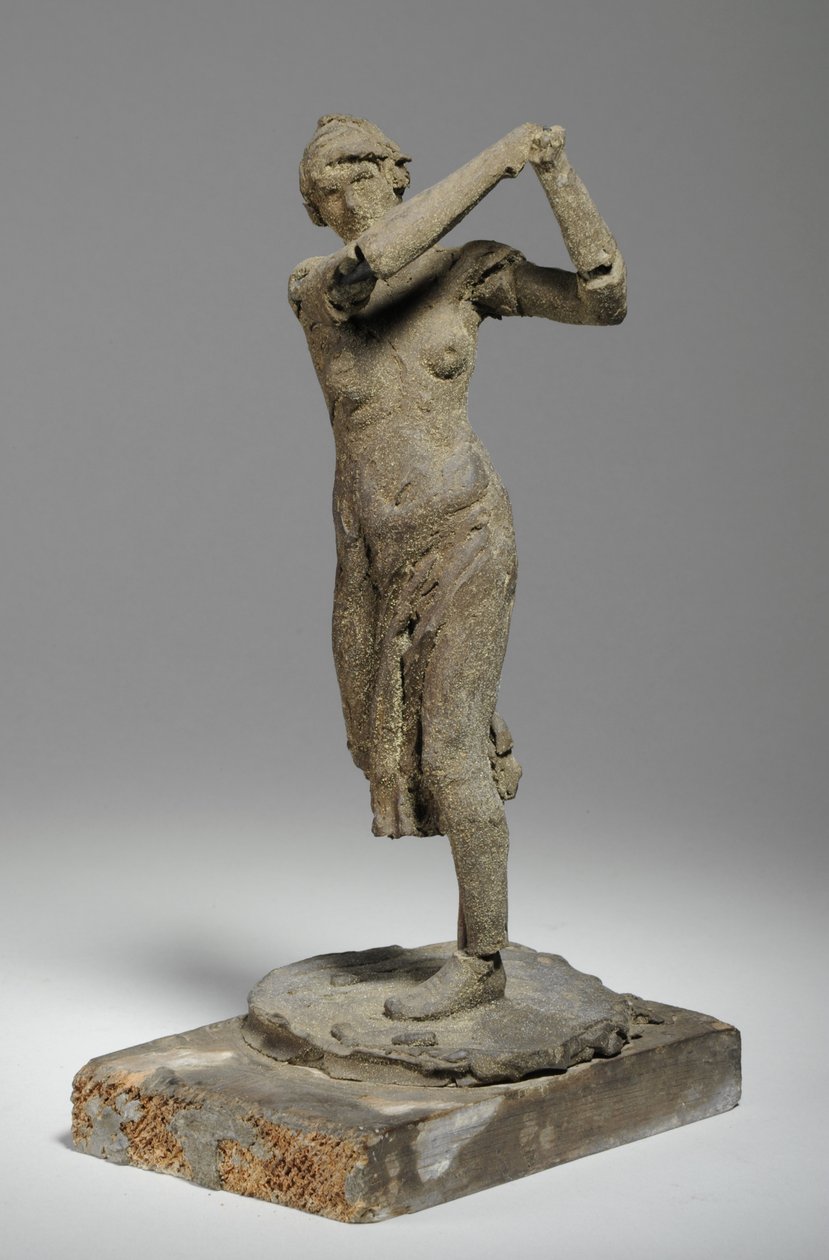 Maquette for figuren til en kvinnelig golfspiller (plasticine) av William Hamo Thornycroft