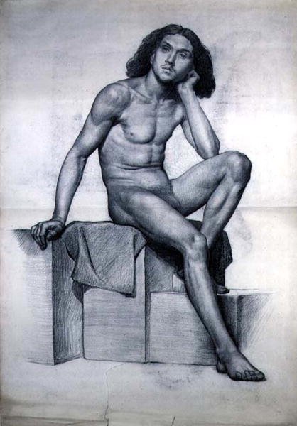 Studie av en sittende nakenmodell av William Hamo Thornycroft