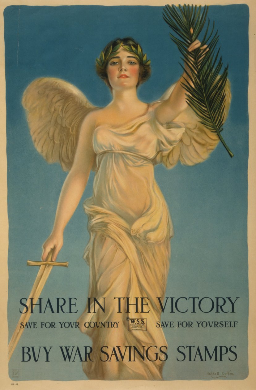 Del i seieren, kjøp frimerker for krigsbesparelser, plakat for første verdenskrig, 1918 av William Haskell Coffin