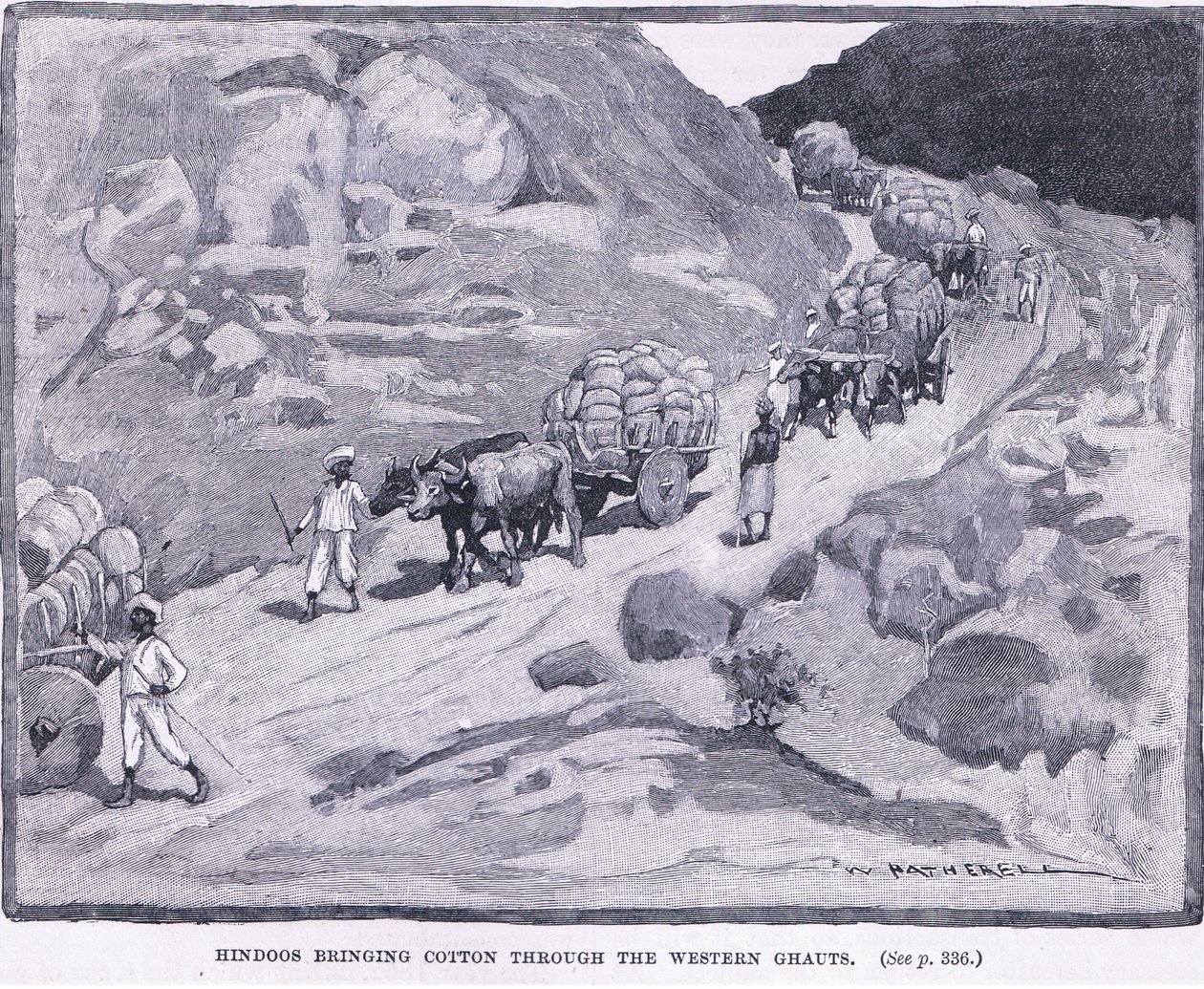 Hinduer bringer bomull gjennom de vestlige Ghauts 1862 e.Kr av William Hatherell