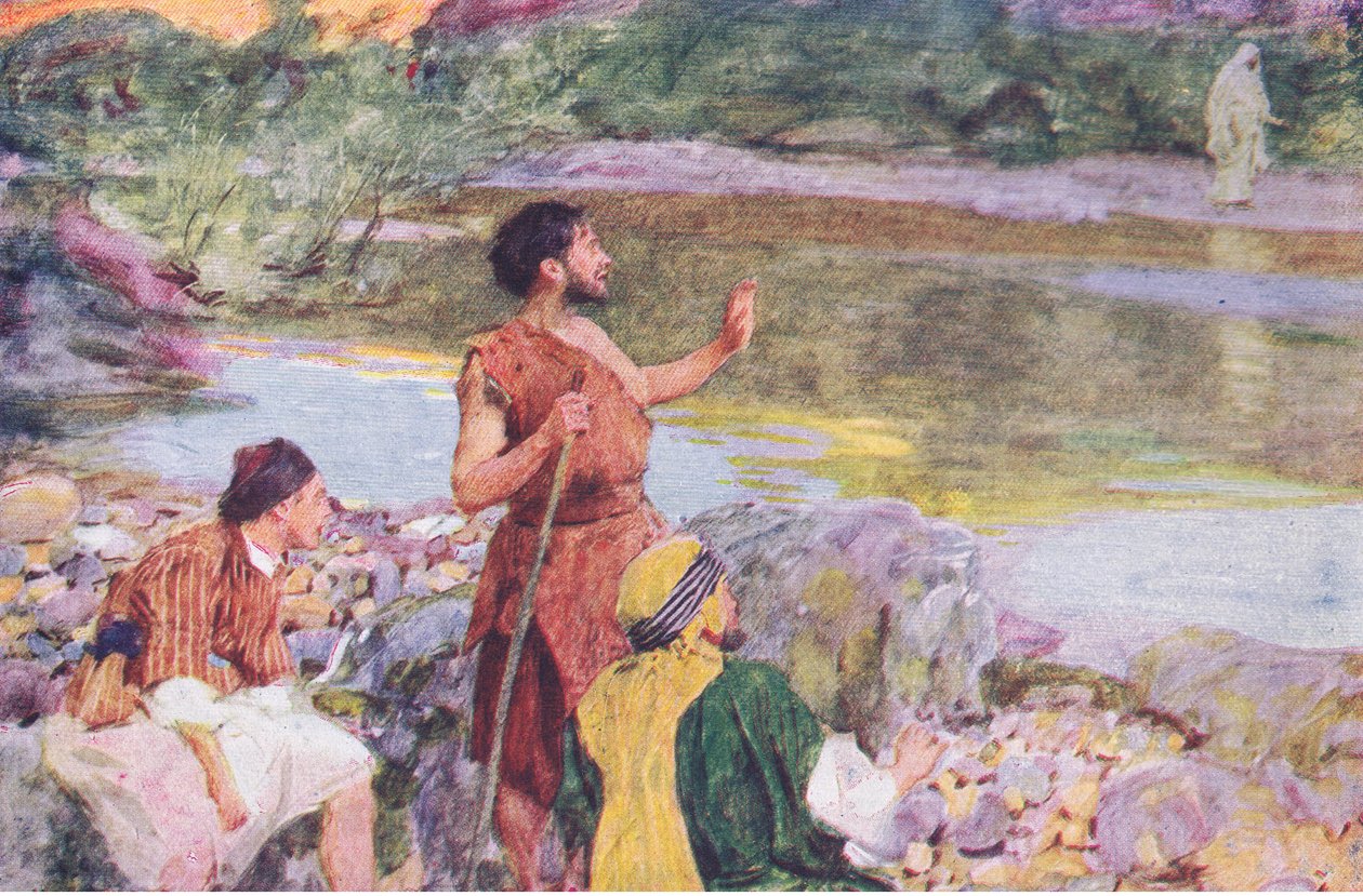 Johannes så på Jesus mens han gikk, og sa: Se Guds Lam, fra The Bible Story utgitt av Hodder & Stoughton, ca. 1930 av William Hatherell