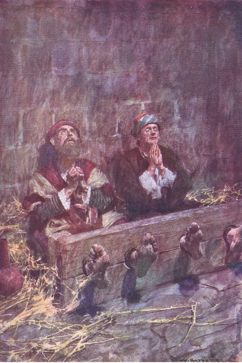 Paul og Silas i fengsel, fra The Bible Story utgitt av Hodder & Stoughton, ca. 1930 av William Hatherell