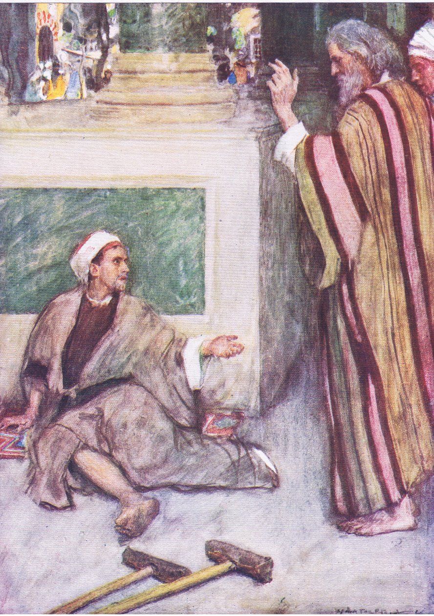Peter og John helbreder den lamme mannen, fra The Bible Story utgitt av Hodder & Stoughton, ca. 1930 av William Hatherell