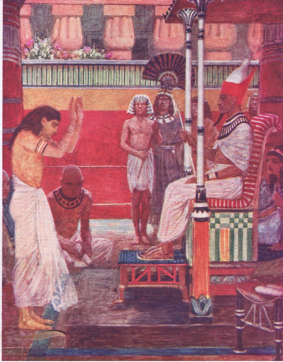 Farao forteller drømmen sin til de vise menn, fra The Bible Story utgitt av Hodder & Stoughton, ca. 1930 av William Hatherell