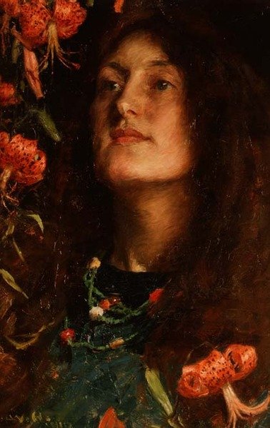 Portrett av Emily Hatherell, kunstnerens kone av William Hatherell
