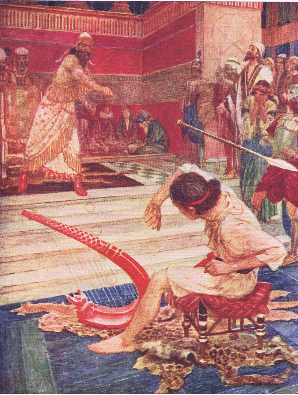 Saul og David, fra The Bible Story utgitt av Hodder & Stoughton, ca. 1930 av William Hatherell