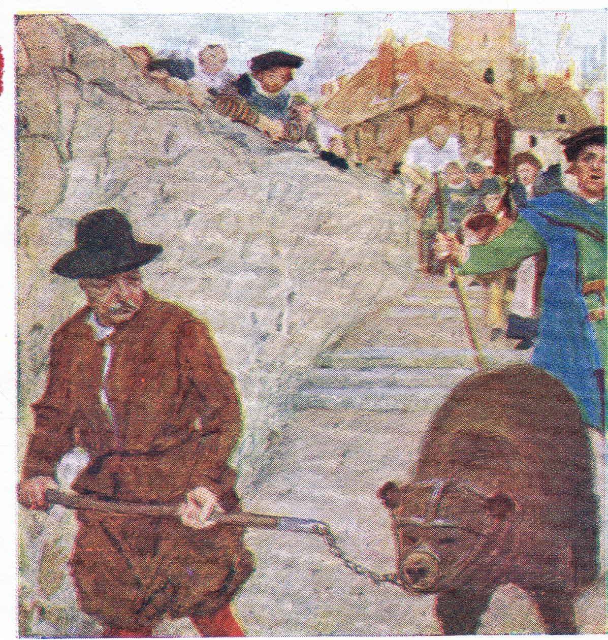 Shakespeare ser på en bjørn på vei til bjørnehagen ved Bankside, fra My Magazine, pub.1922 av William Hatherell