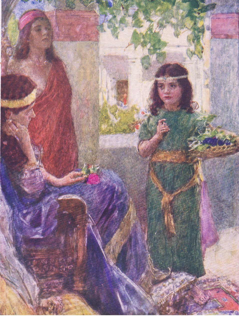 Den lille hushjelpen til Naamans kone, fra The Bible Story utgitt av Hodder & Stoughton, ca. 1930 av William Hatherell