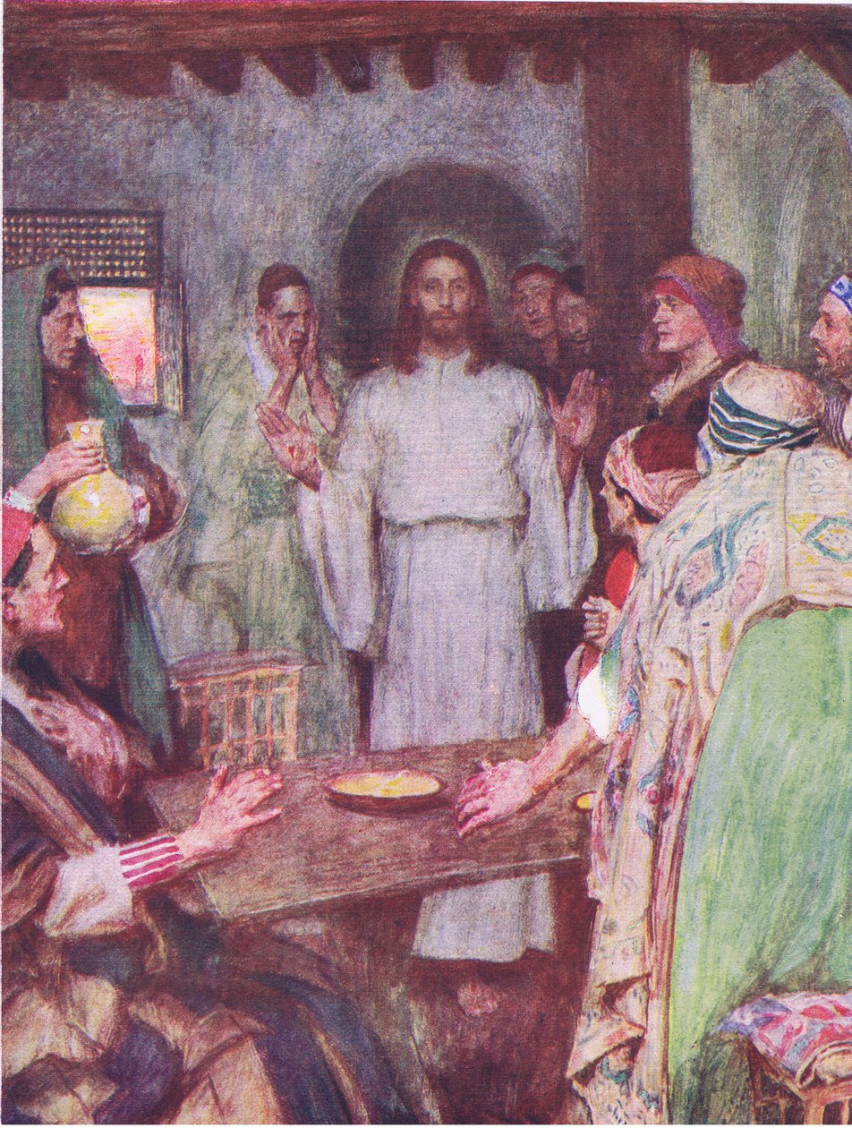 Så kom Jesus og sto midt i mellom, fra The Bible Story utgitt av Hodder & Stoughton, ca. 1930 av William Hatherell