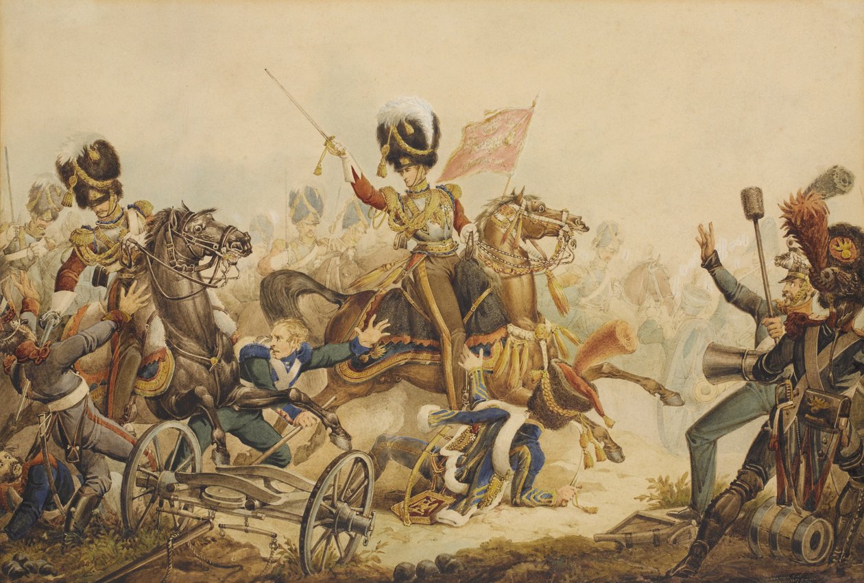 1. livgarde anklaget fransk artilleri i slaget ved Waterloo i 1815, 1820 av William Heath