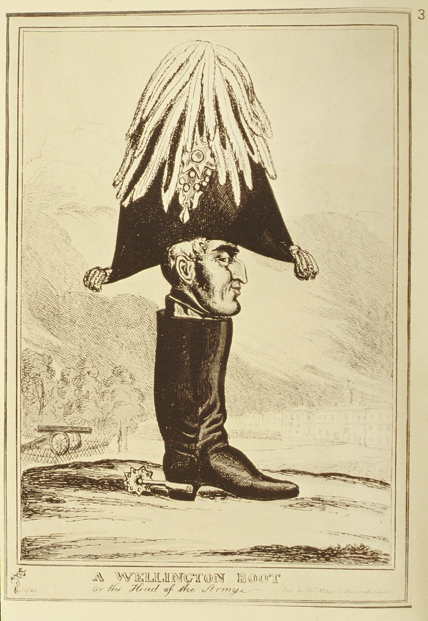 En Wellington Boot, eller The Head of the Army, 1827 av William Heath