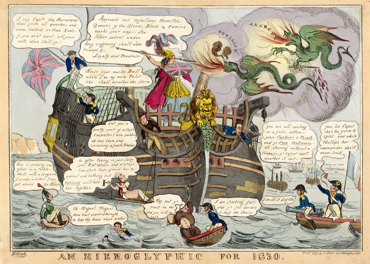 En hieroglyf for 1830, pub. 1830 håndfarget gravering. av William Heath