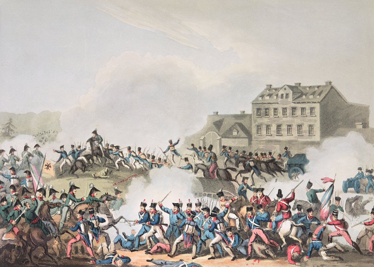 Slaget ved Leipsic (Leipzig), 19. oktober 1813: etset av I. Clarke, aquatinted av M. Dubourg (akvatint) av William Heath