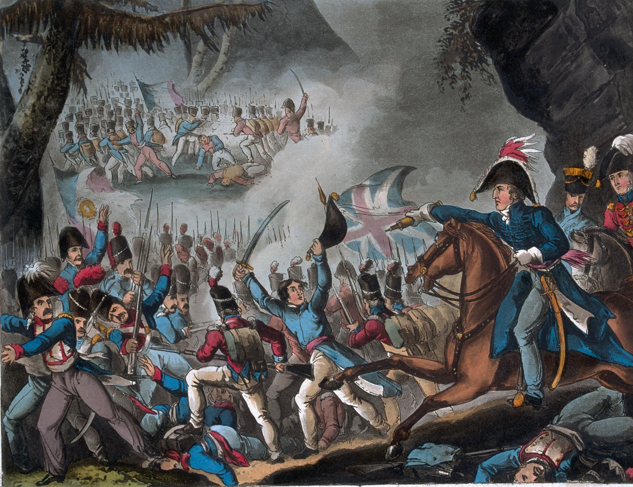 Slaget ved Pyreneene, 27. juli 1813, trykt av J.C. Stadler (aktiv 1780-1813), utgitt av Thomas Tegg, 1. april 1818 (farget akvatint) av William Heath