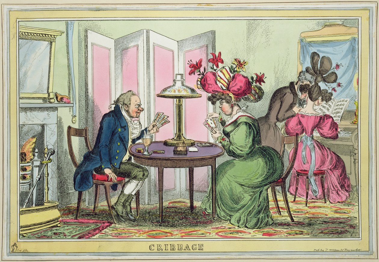 Cribbage, utgitt av Thomas McLean, London (farget etsning) av William Heath