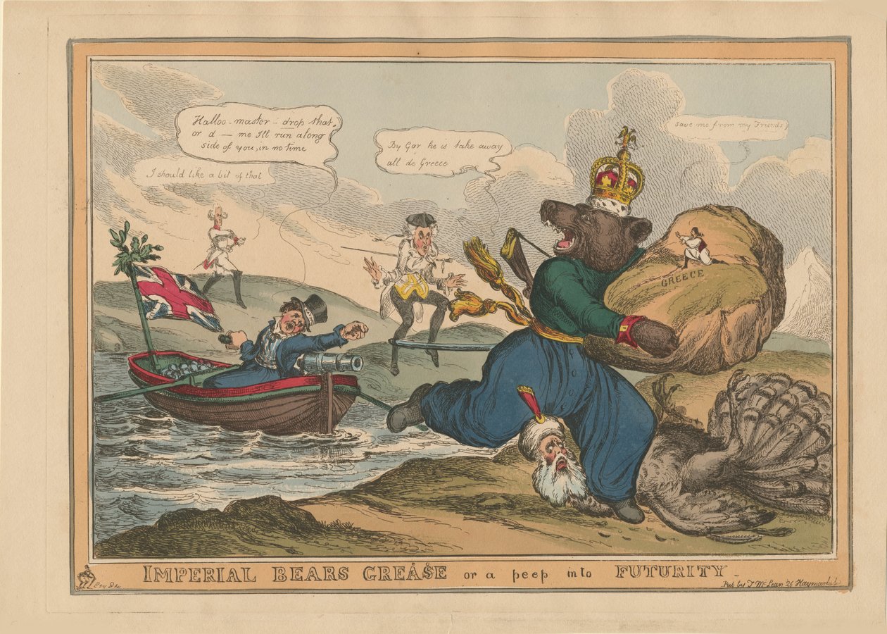 Imperial Bears Grease Hellas eller en titt inn i fremtiden. Karikatur om den russisk-tyrkiske krigen, 1828. av William Heath