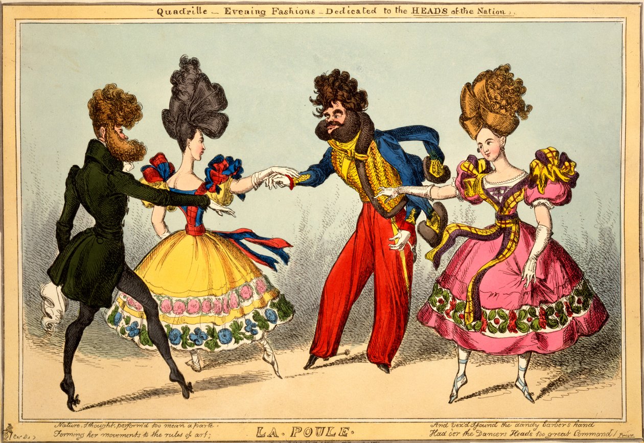 La Poule. Quadrille - Evening Fashions, Dedicated to the Heads of the Nation, 1827 (håndfarget gravering) av William Heath