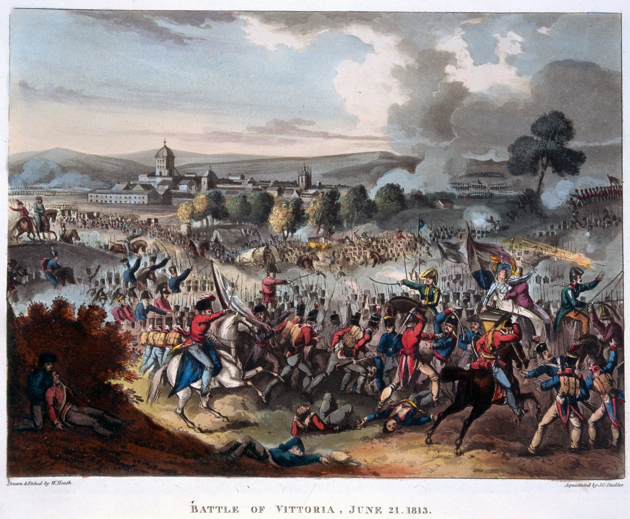 Lord Wellington (1769-1852) på vei inn i Salamanca, illustrasjon til et narrativt dikt av Dr. Syntax, 1818 (farget akvatint) av William Heath