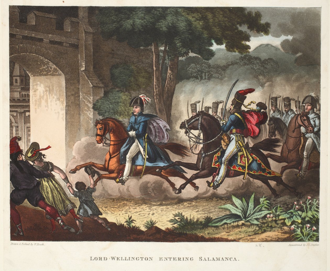 Lord Wellington på vei inn i Salamanca, aquatint av J.C. Stadler, pub. av Tegg, april 1818 (akvatint) av William Heath