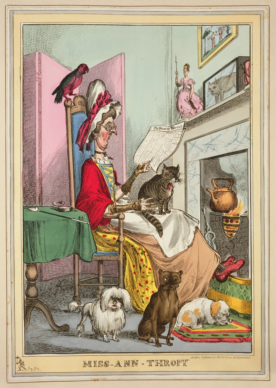 Miss-Ann-Thropy, utgitt av Thomas McLean, London (farget etsning) av William Heath