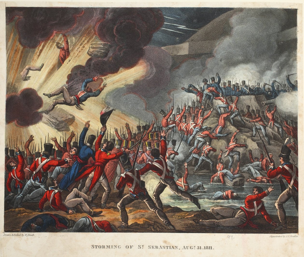 Storming of St Sebastian 31. august 1811, aquatint av J.C. Stadler, pub. av Tegg, april 1818 (akvatint) av William Heath