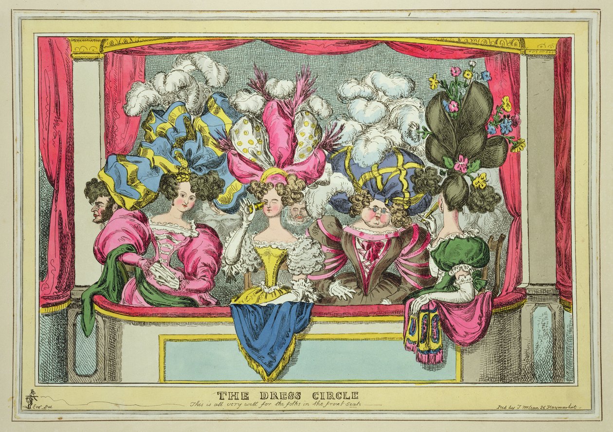 The Dress Circle, utgitt av Thomas McLean, London (farget etsning) av William Heath