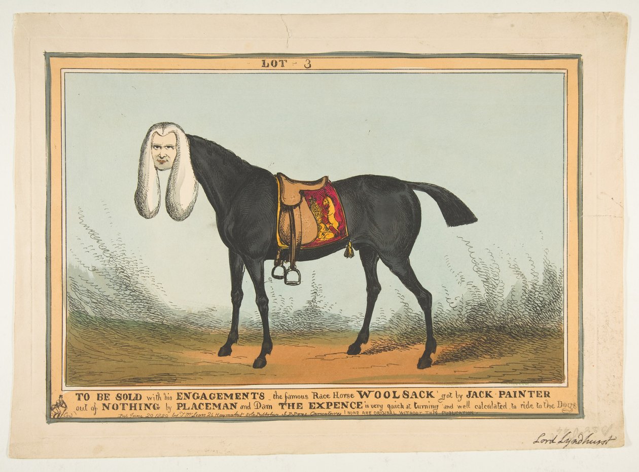 Skal selges med alle forlovelsene hans - Den berømte løpshestullsekken, 29. juni 1829. av William Heath
