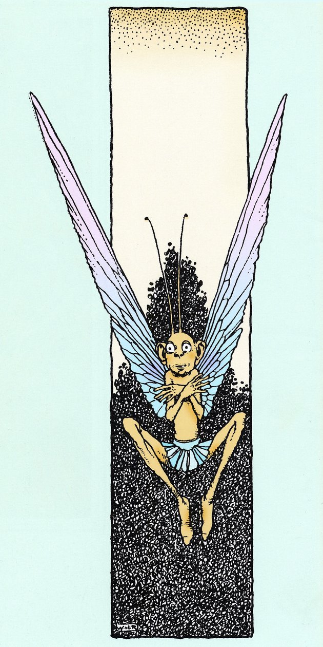 En alv avbildet i akt V av «Drøm for en sommernatt» av William Shakespeare (1595), tegning av W. Heat Robinson, illustrert utgave fra 1914, konstabel. av William Heath Robinson