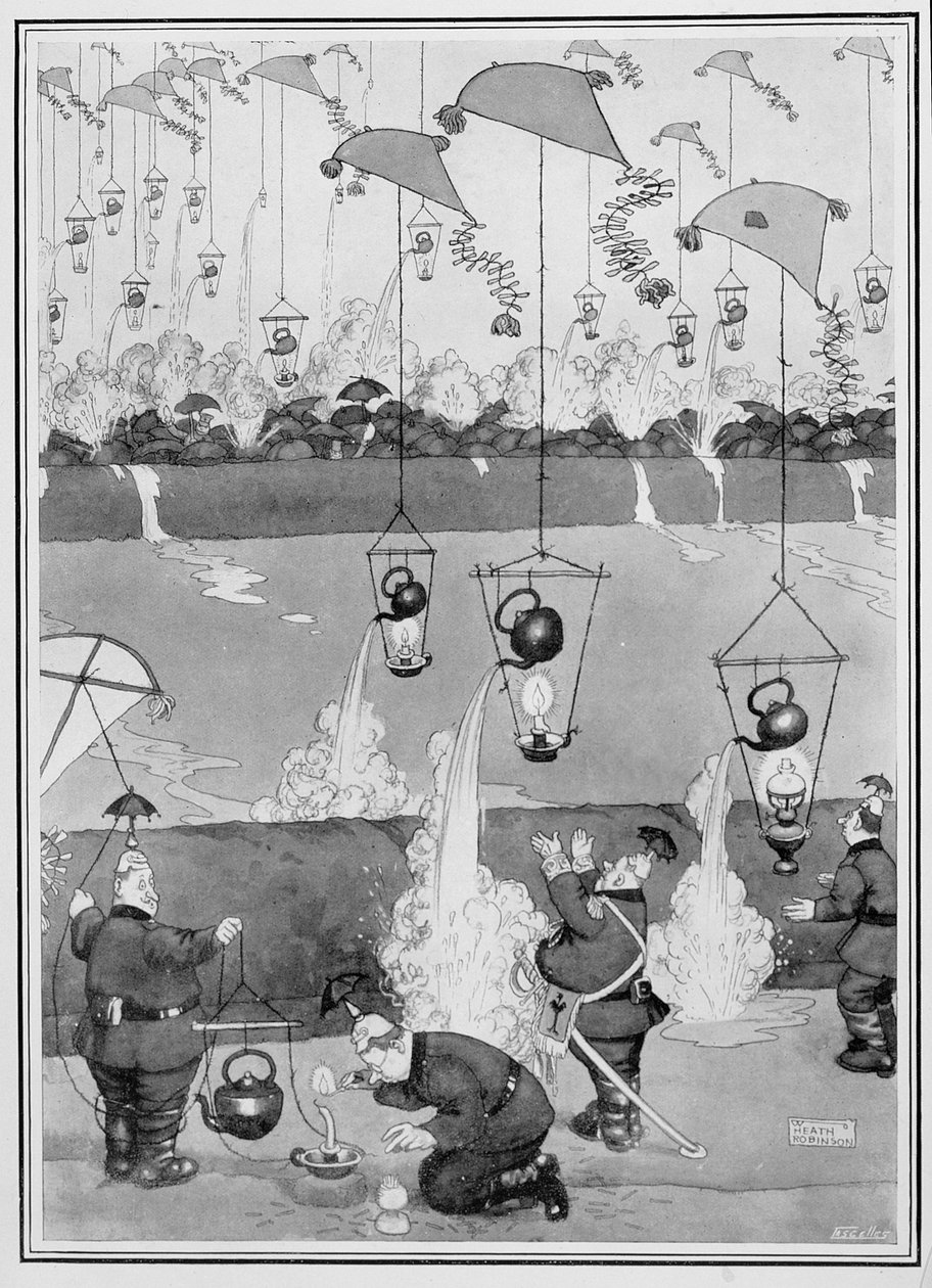 Flying Kettle Attack, fra Some Frightful War Pictures, 1915 (trykk) av William Heath Robinson