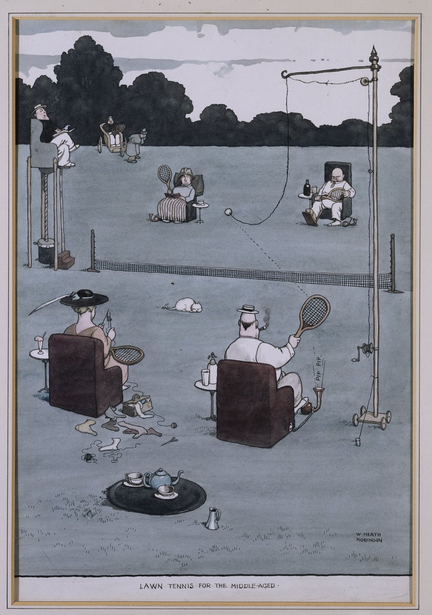 Plentennis for middelalderen (penn og blekk og w/c) av William Heath Robinson