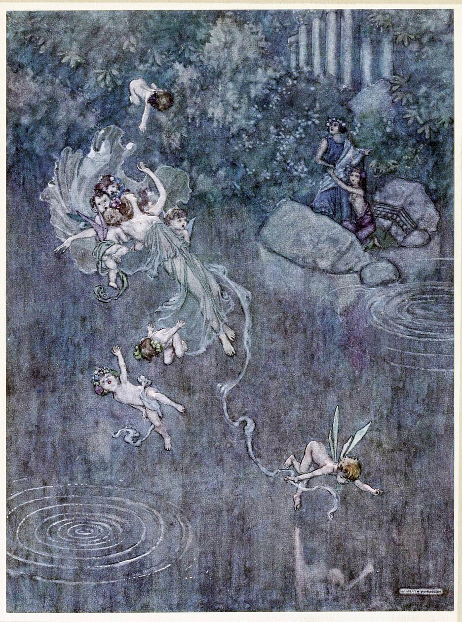 Oberon: og få ham med rettferdig Aegle til å bryte sin tro, fra, A Midsummer Nights Dream, pub. 1914 av William Heath Robinson