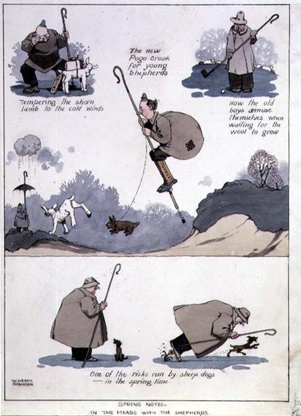 Vårnotater - I mjøden med gjeterne (akvarell) av William Heath Robinson