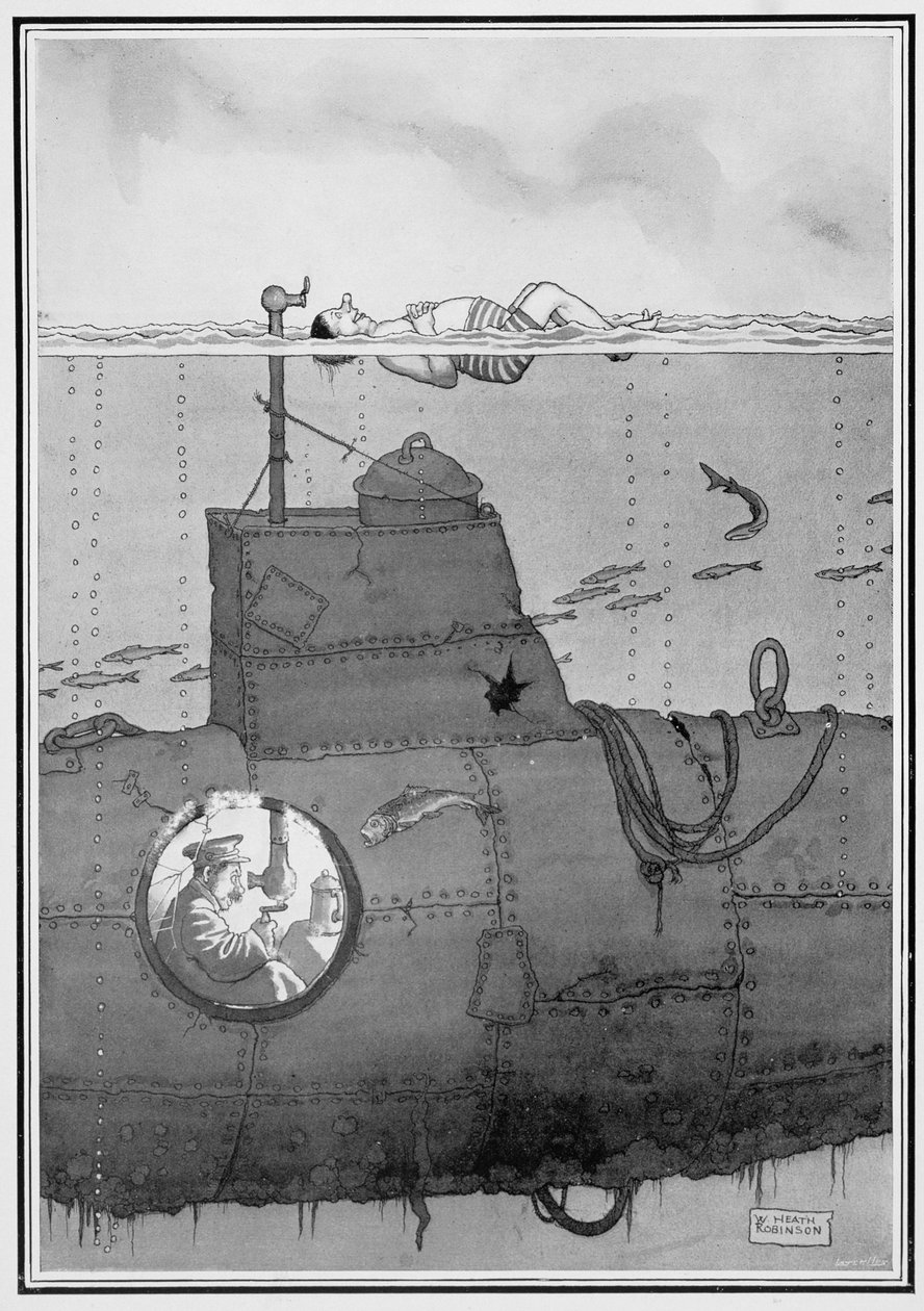 Ubåt, fra Some Frightful War Pictures, 1915 (trykk) av William Heath Robinson