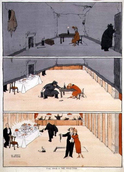 Hushjelpen og tryllekunstneren av William Heath Robinson