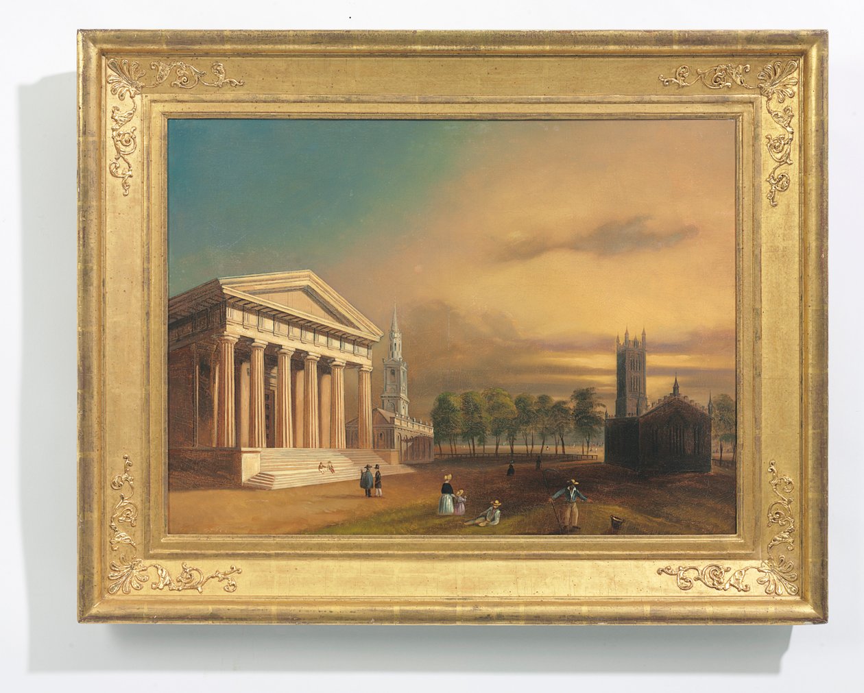 Gothic Church, New Haven (olje på lerret) av William Henry (after) Bartlett