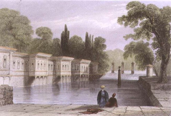 The Palace of the Sweet Waters, Istanbul, gravert av W. Mossman, ca. 1850 (akvatint) av William Henry (after) Bartlett