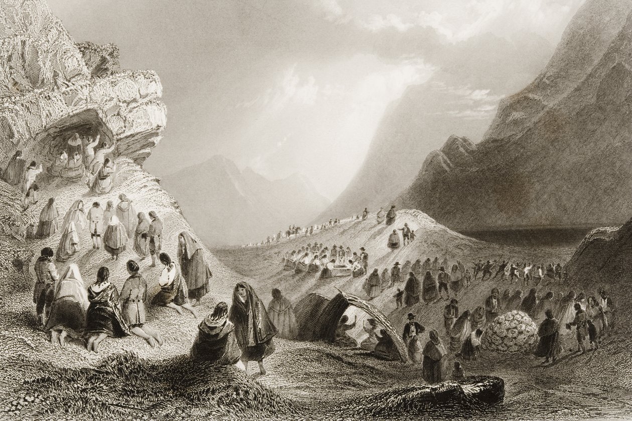 Et besøk til Holywell, Connemara, County Galway, Irland, fra "Scenery and Antiquities of Ireland" av George Virtue, 1860-tallet av William Henry Bartlett