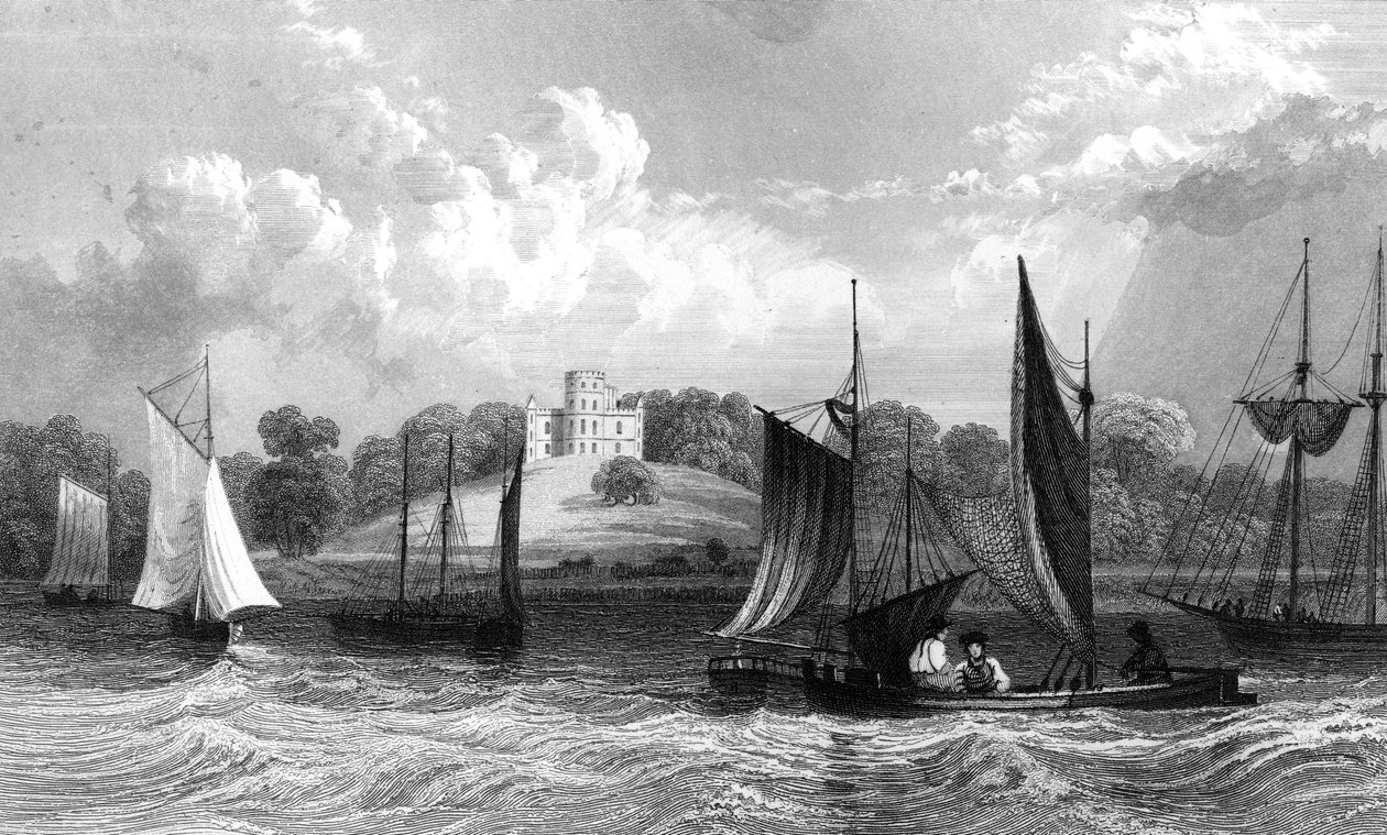 Belmont Castle, nær Grays Thurrock, Essex, gravert av Henry Wallis, 1832 av William Henry Bartlett