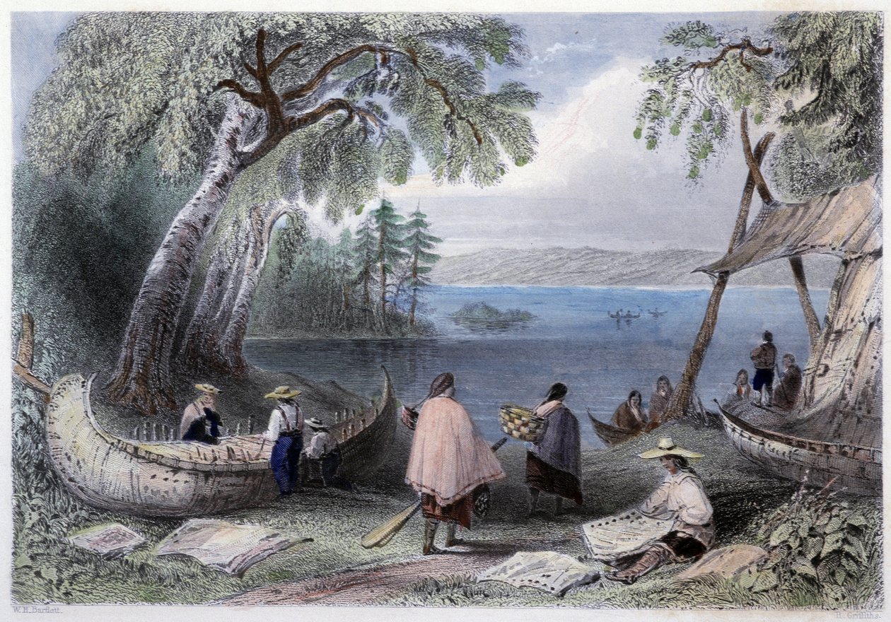 Kanokonstruksjon på Pappers Islands nær Ottawa River - i "" kanadisk natur illustrert"" av Bartlett W. H. av William Henry Bartlett