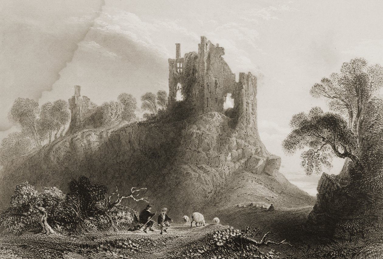 Carrigogunnell Castle, nær Limerick, County Limerick, Irland, fra 'Scenery and Antiquities of Ireland' av George Virtue, 1860-tallet av William Henry Bartlett