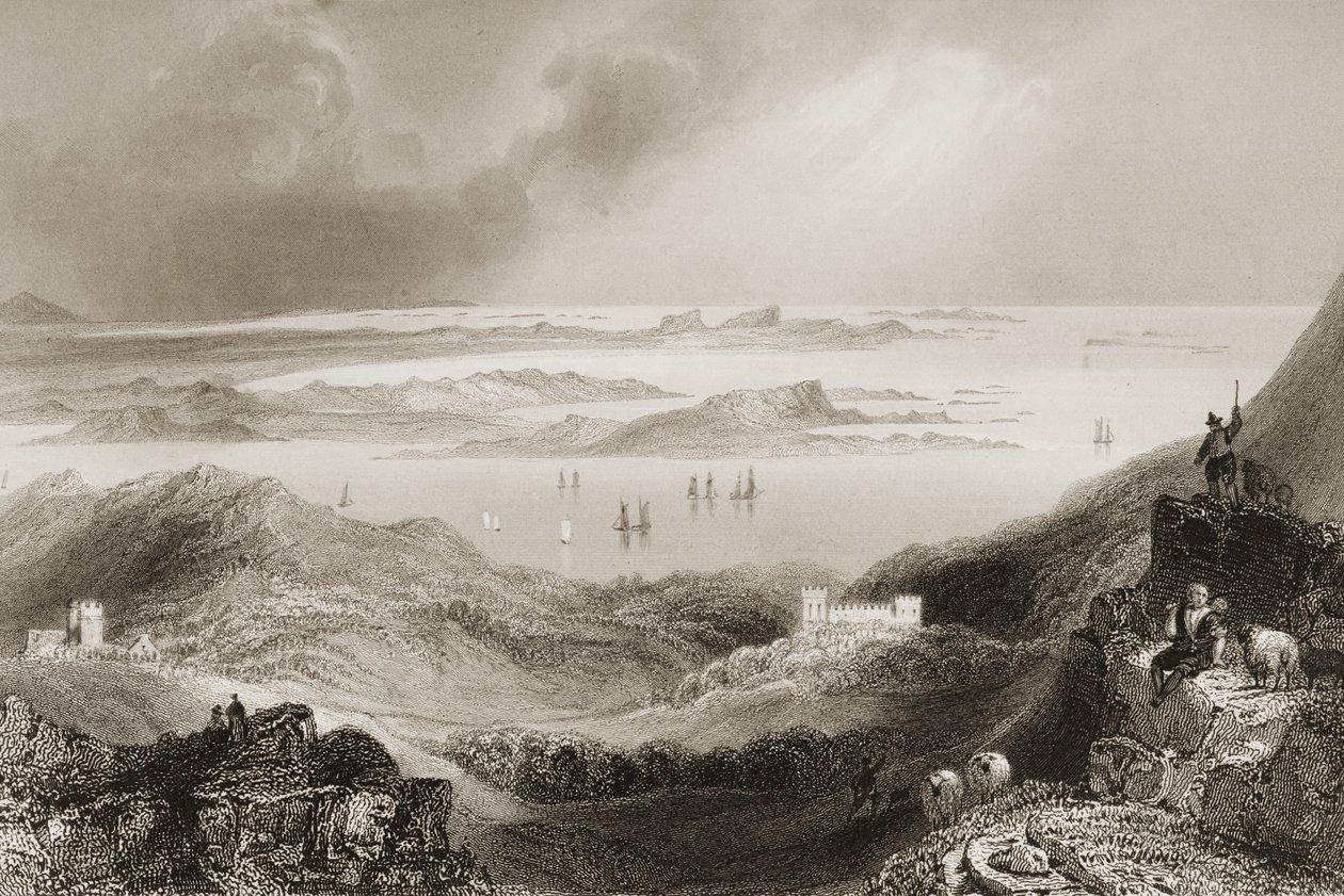 Clifden Castle, Connemara, County Galway, fra "Scenery and Antiquities of Ireland" av George Virtue, 1860-tallet av William Henry Bartlett