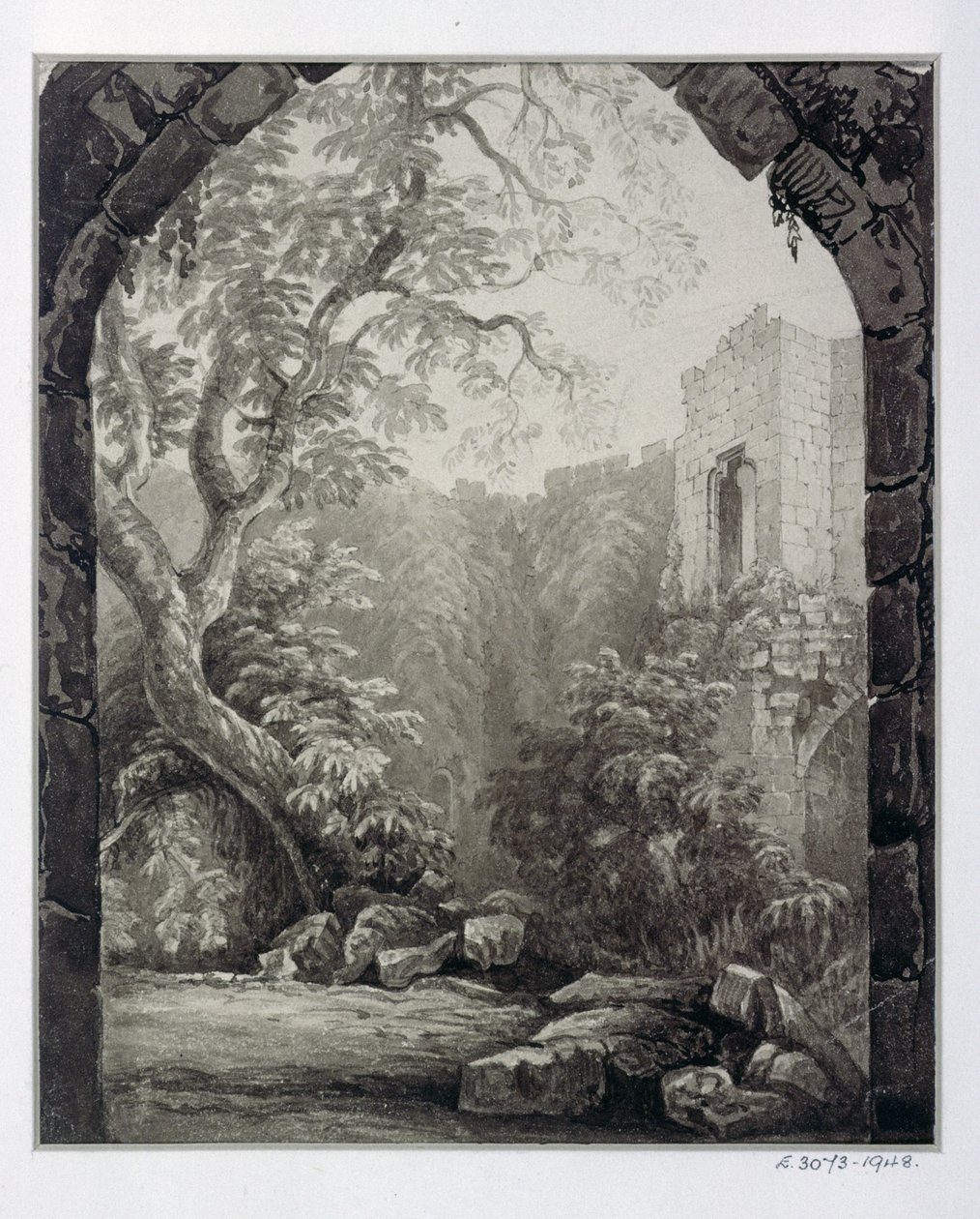Cliffords Tower, York, interiør, 1827 av William Henry Bartlett