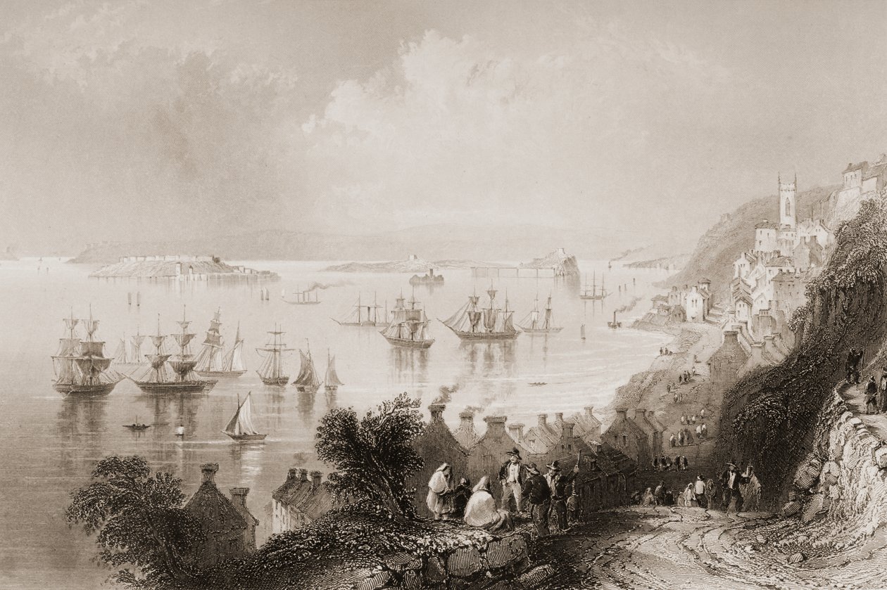 Cobh Harbour, Cork, Irland, fra "Scenery and Antiquities of Ireland" av George Virtue, 1860-tallet av William Henry Bartlett