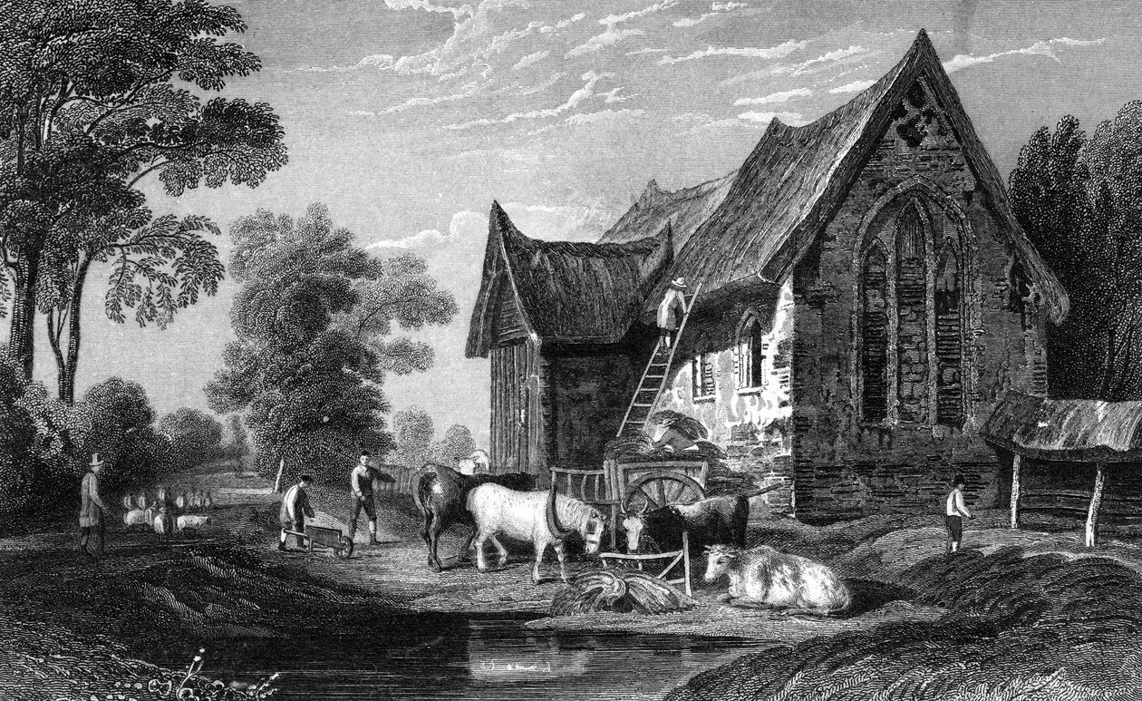 Coggeshall Abbey, Essex, utgitt av George Virtue, 1833 av William Henry Bartlett