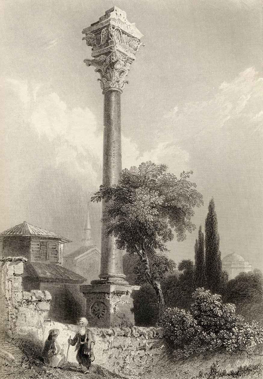 Søyle av Marcian, Istanbul, Tyrkia, gravert av H. Adlard av William Henry Bartlett