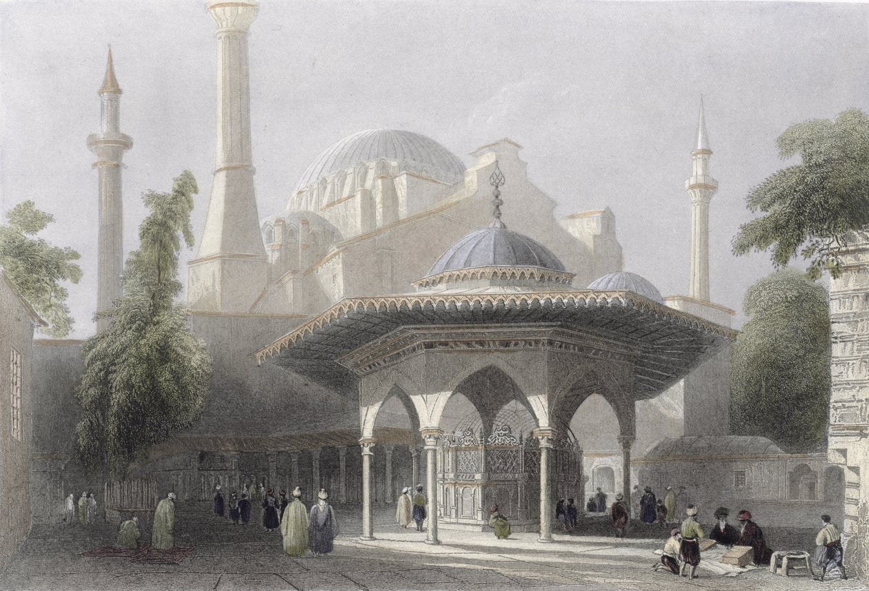Court and Fountain of St. Sophia, Istanbul, gravert av J. Redaway, ca. 1850 (akvatint) av William Henry Bartlett