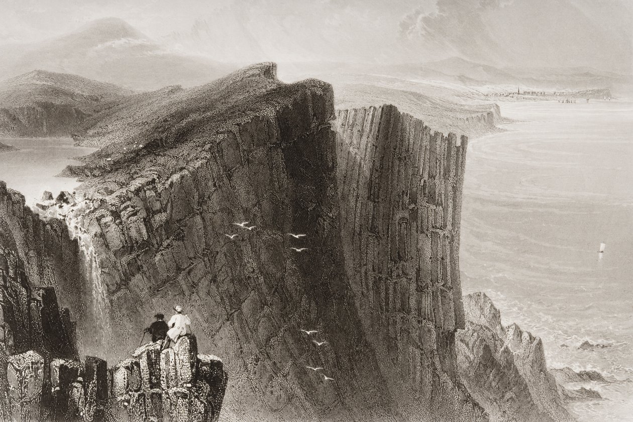 Fairhead, County Antrim, Nord-Irland, fra "Scenery and Antiquities of Ireland" av George Virtue, 1860-tallet av William Henry Bartlett