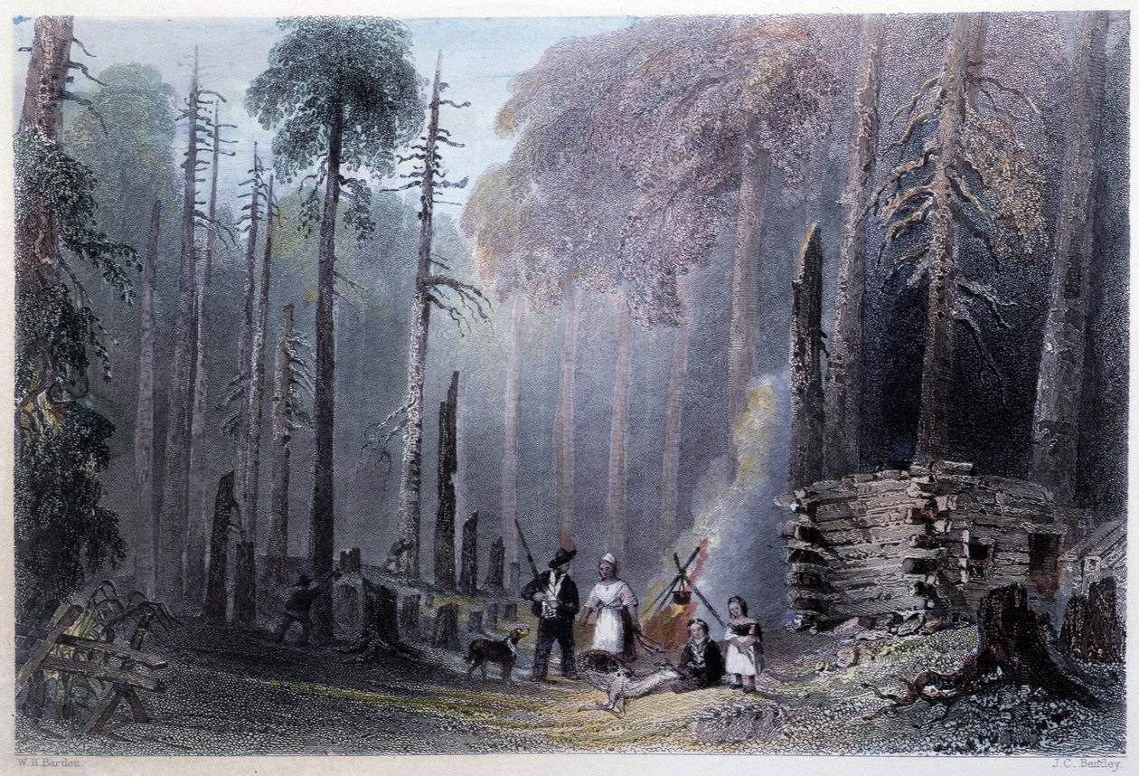 Første nybyggerinstallasjon - i "" kanadisk landskap illustrert" av W.H. Bartlett, London av William Henry Bartlett