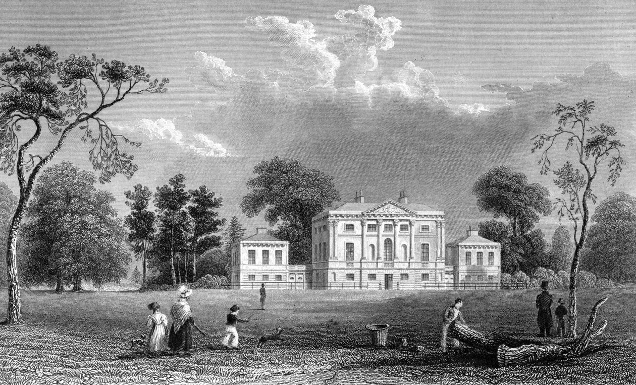 Hare Hall, Essex, gravert av E. Young, 1833 av William Henry Bartlett