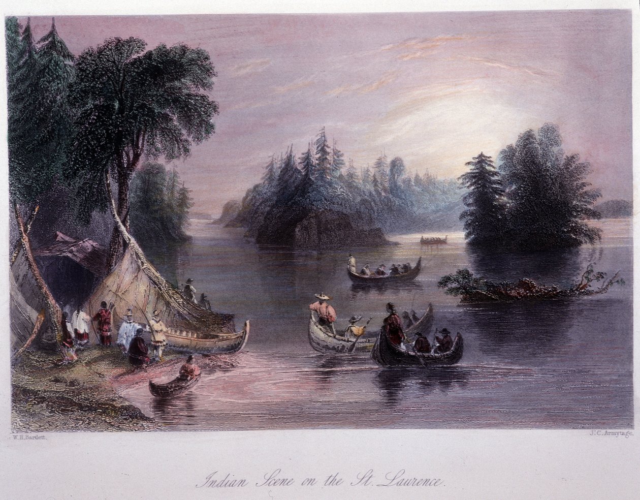 Indisk leir ved bredden av Saint Laurent - i "" kanadisk natur illustrert" av Bartlett W. H. av William Henry Bartlett